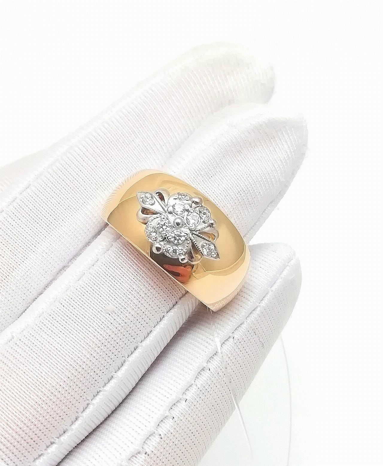 Золотое кольцо широкое женское, вставка фианит