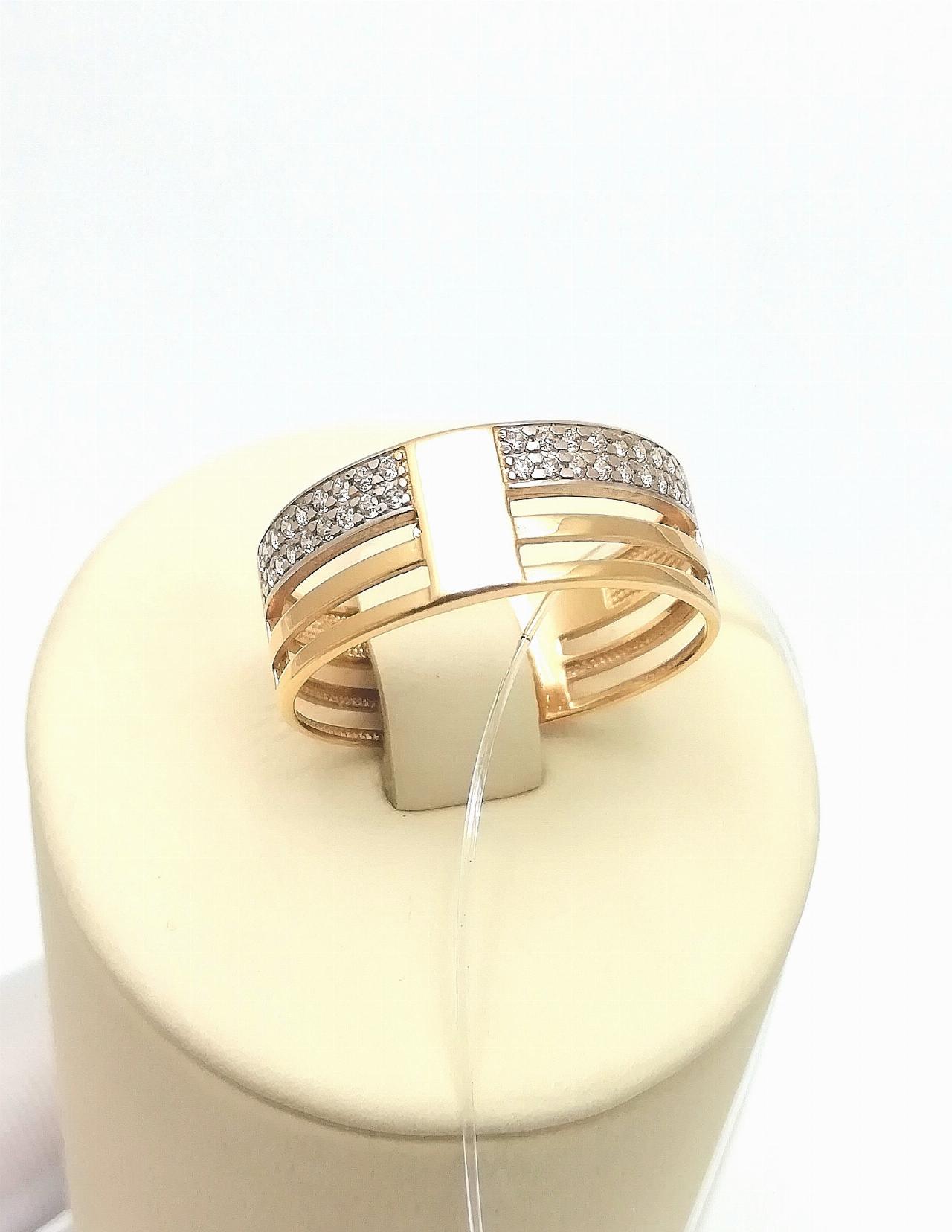 Золотое кольцо широкое женское, вставка фианит