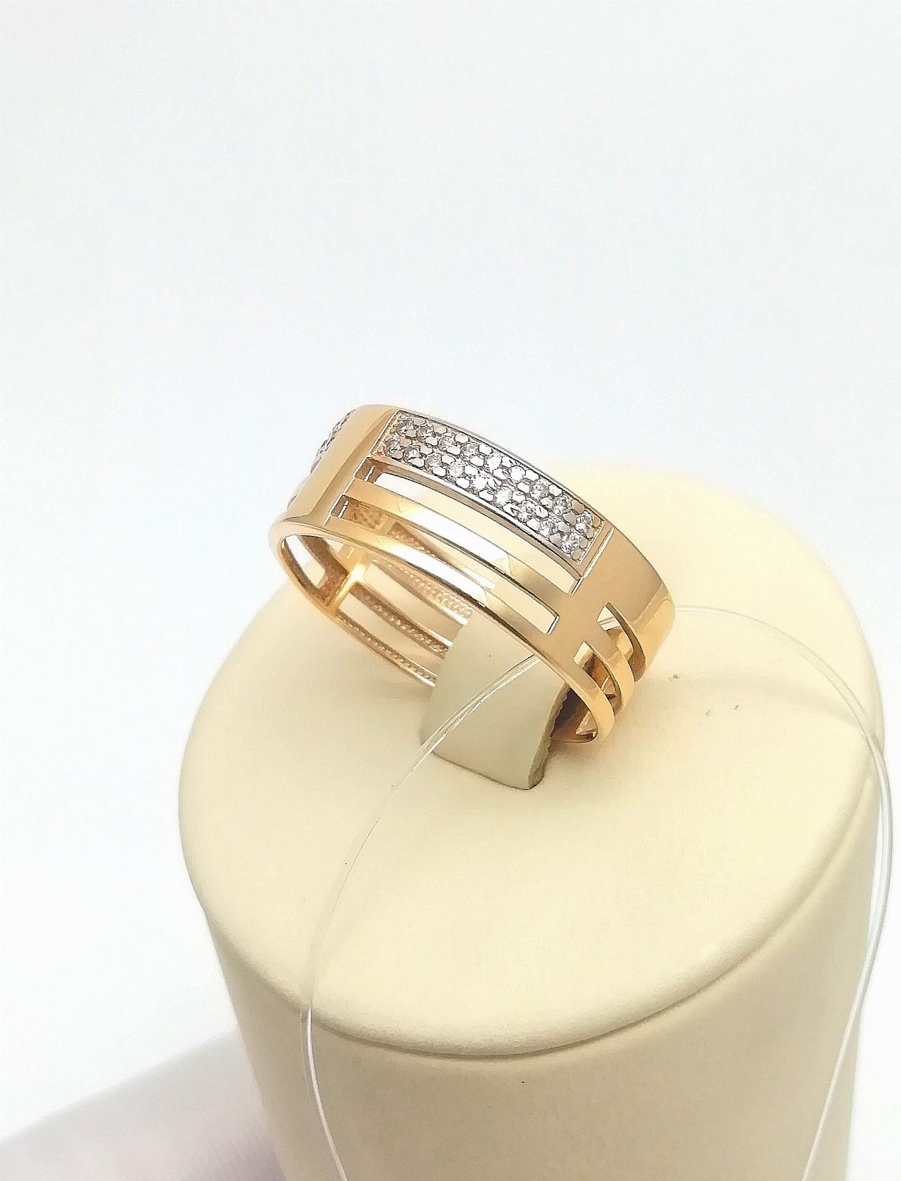 Золотое кольцо широкое женское, вставка фианит