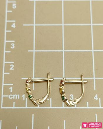 Золотые серьги детские, вставка фианит