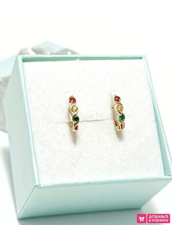 Золотые серьги детские, вставка фианит