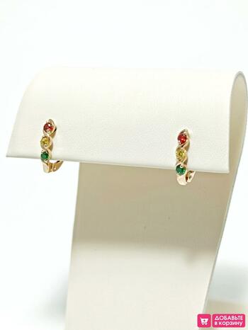 Золотые серьги детские, вставка фианит