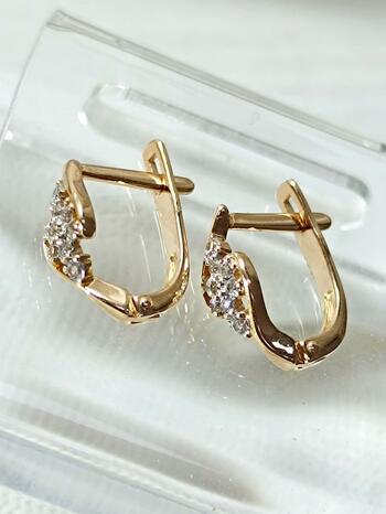 Золотые серьги, вставка фианит