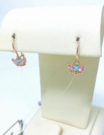 Золотые серьги детские, вставка фианит