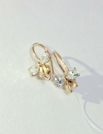 Золотые серьги детские, вставка фианит