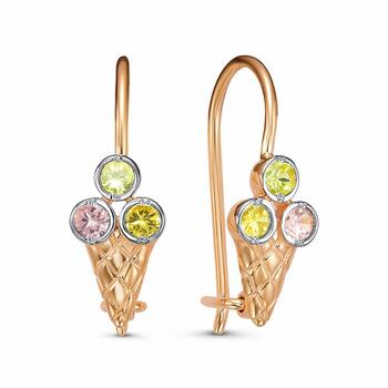 Золотые серьги детские, вставка фианит