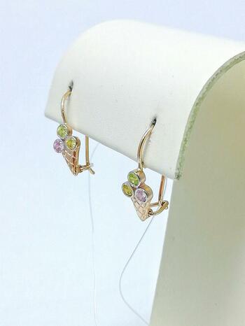 Золотые серьги детские, вставка фианит