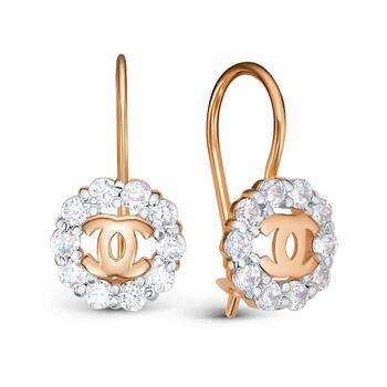 Золотые серьги шанель, вставка фианит