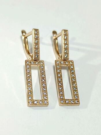 Золотые серьги женские, вставка фианит