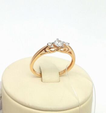 Золотое кольцо женское, вставка фианит