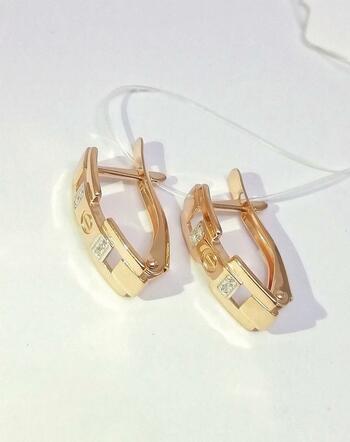 Золотые серьги, вставка фианит