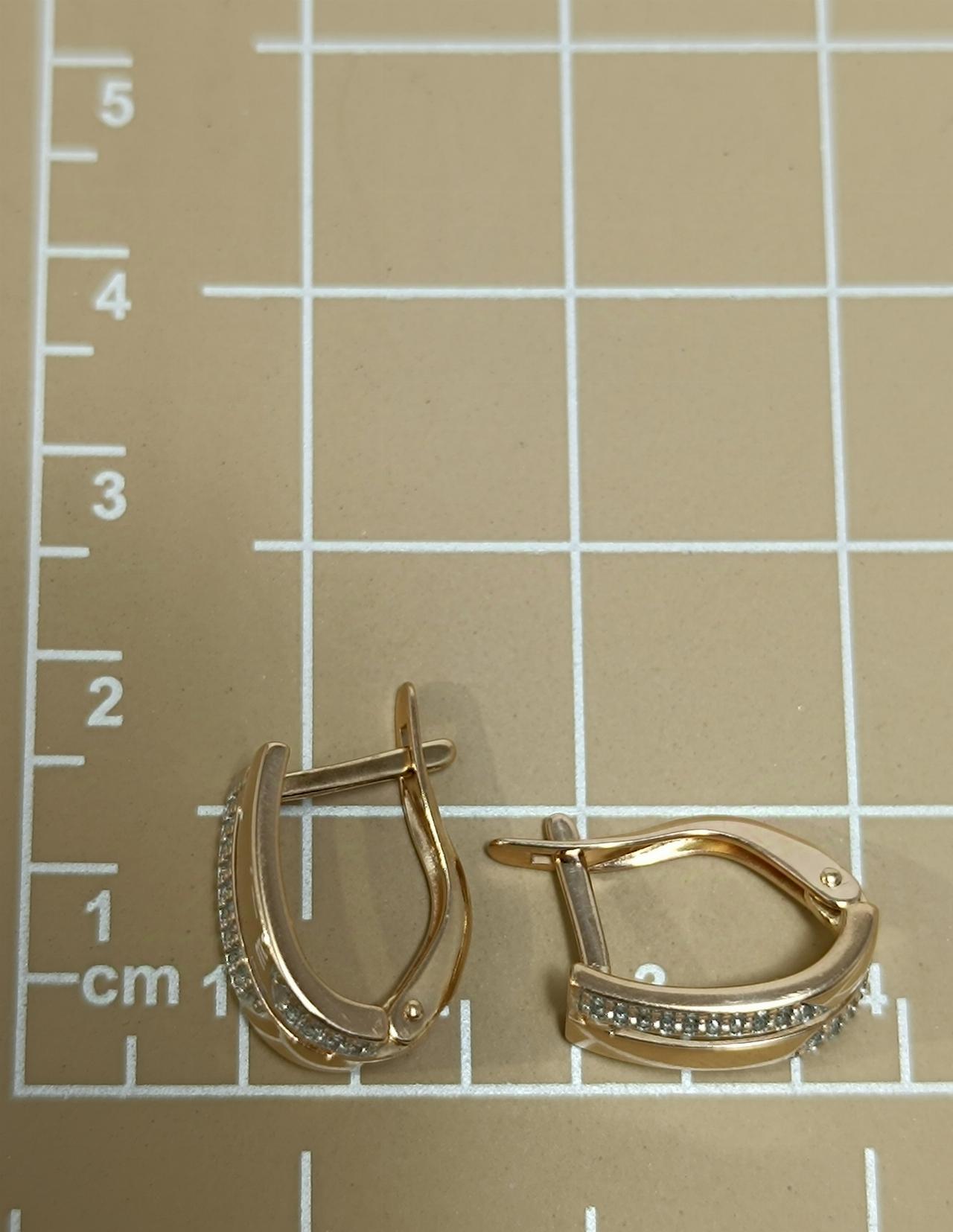 Золотые серьги женские, вставка фианит