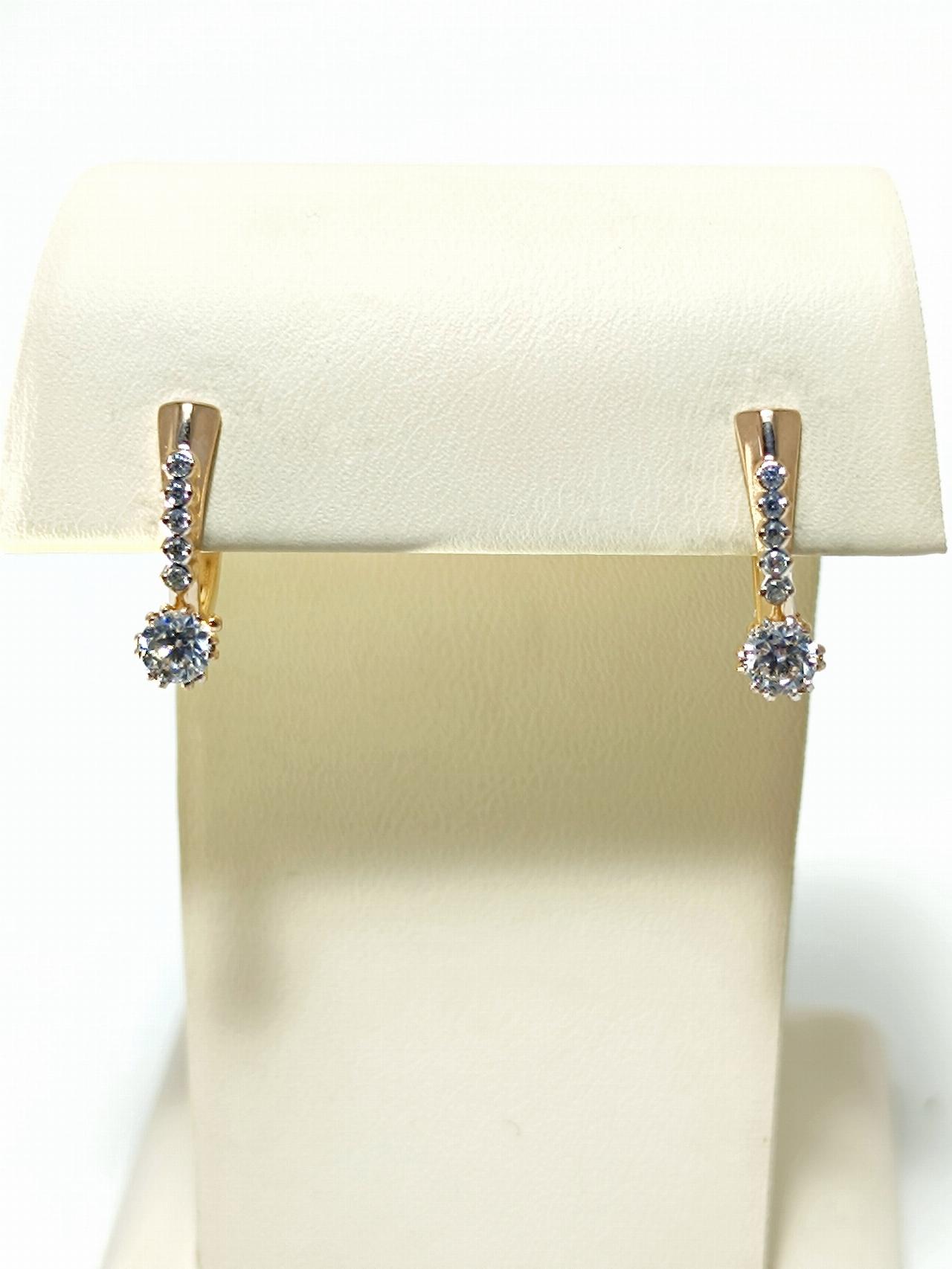 Золотые серьги женские, вставка фианит