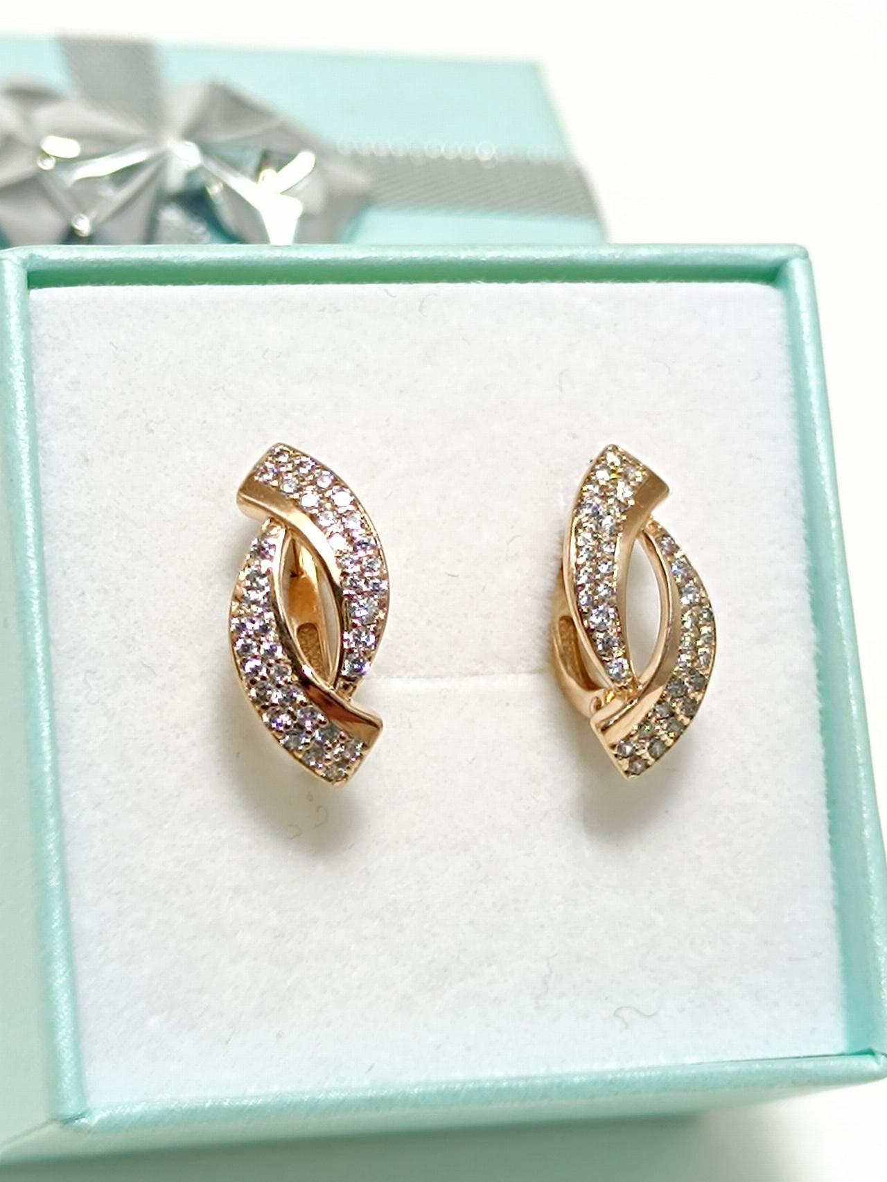 Золотые серьги женские, вставка фианит