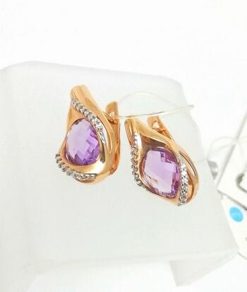 Золотые серьги, вставка аметист