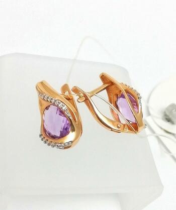 Золотые серьги, вставка аметист