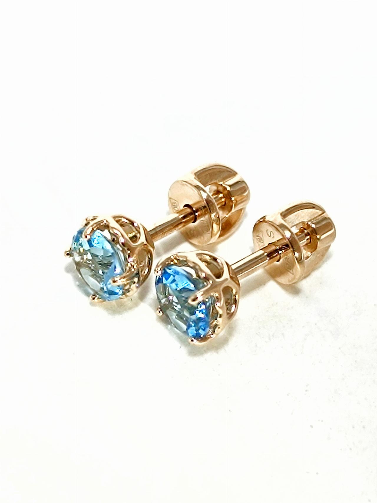 Золотые серьги пусеты, вставка фианит