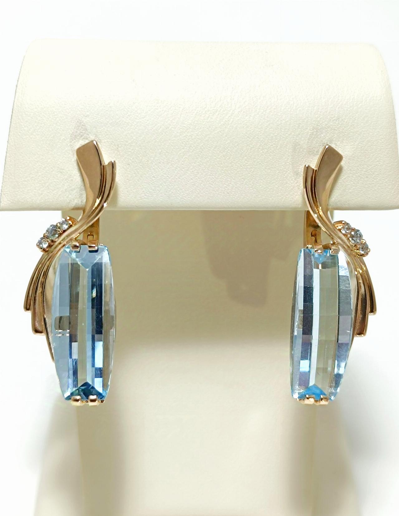 Золотые серьги женские, вставка фианит