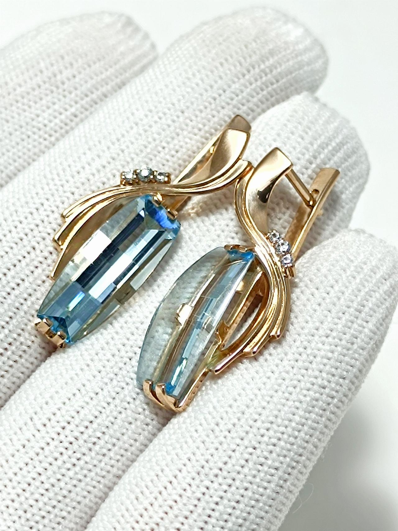 Золотые серьги женские, вставка фианит