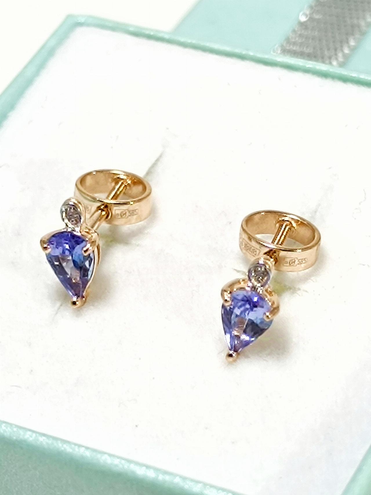 Золотые серьги пусеты, вставка фианит