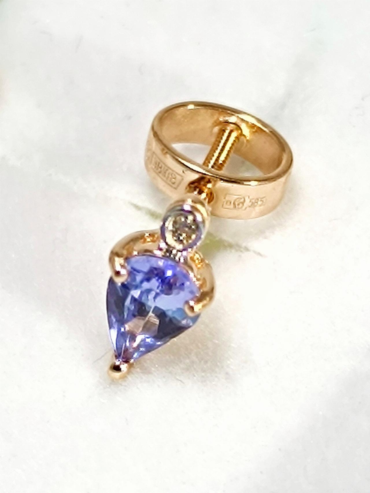 Золотые серьги пусеты, вставка фианит