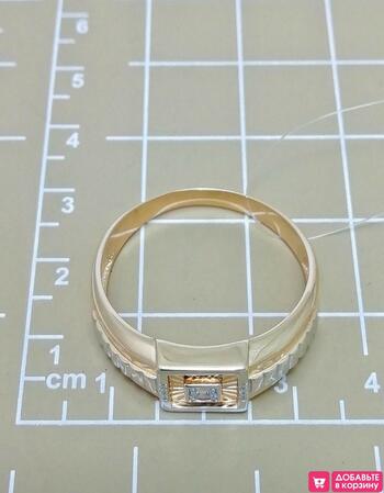 Золотое кольцо мужское, вставка фианит