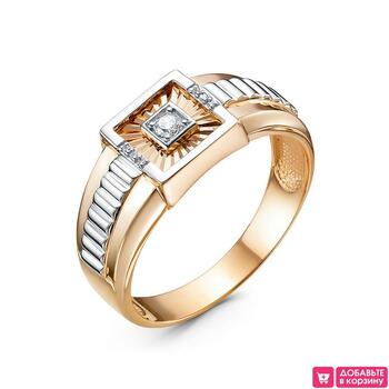 Золотое кольцо мужское, вставка фианит