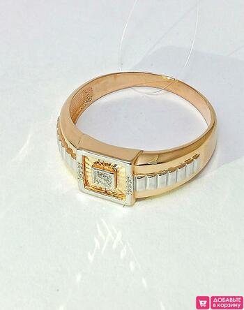 Золотое кольцо мужское, вставка фианит
