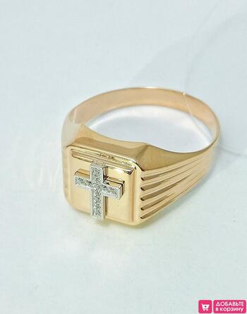 Золотое кольцо мужское, вставка фианит