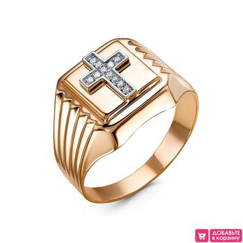 Золотое кольцо мужское, вставка фианит