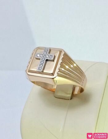 Золотое кольцо мужское, вставка фианит