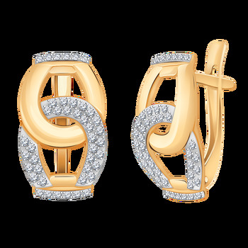 Золотые серьги женские, вставка фианит