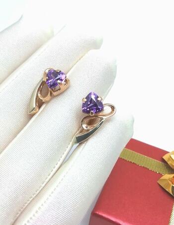 Золотые серьги, вставка фианит