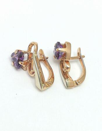 Золотые серьги, вставка фианит