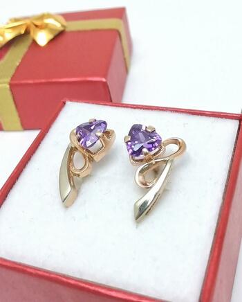 Золотые серьги, вставка фианит