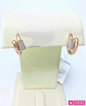 Золотые серьги женские, вставка фианит