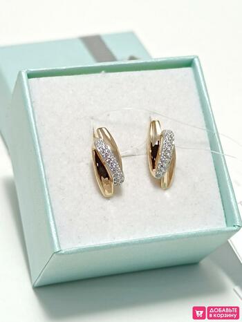 Золотые серьги женские, вставка фианит