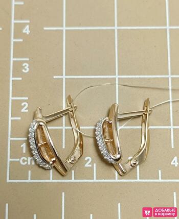 Золотые серьги женские, вставка фианит