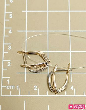 Золотые серьги женские, вставка фианит