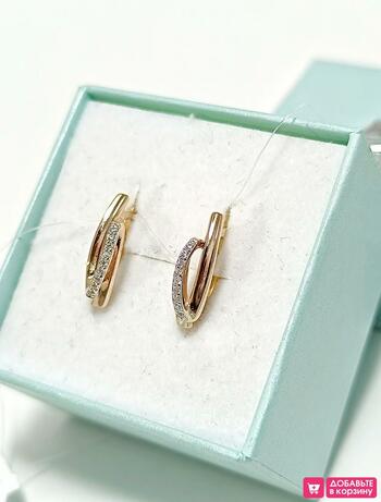 Золотые серьги женские, вставка фианит