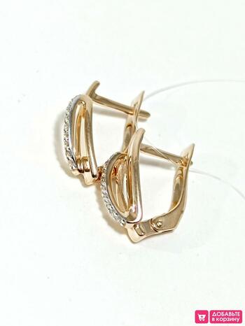 Золотые серьги женские, вставка фианит