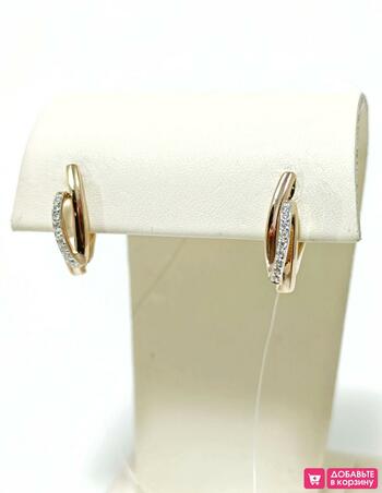 Золотые серьги женские, вставка фианит