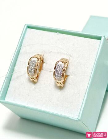 Золотые серьги женские, вставка фианит