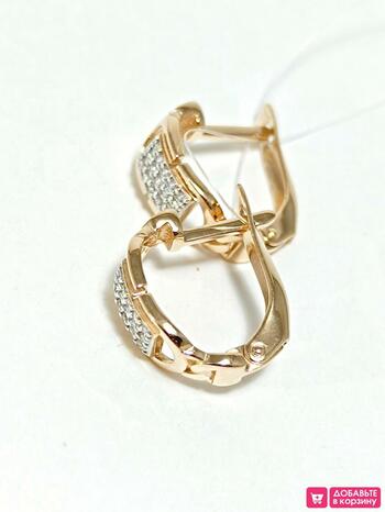 Золотые серьги женские, вставка фианит
