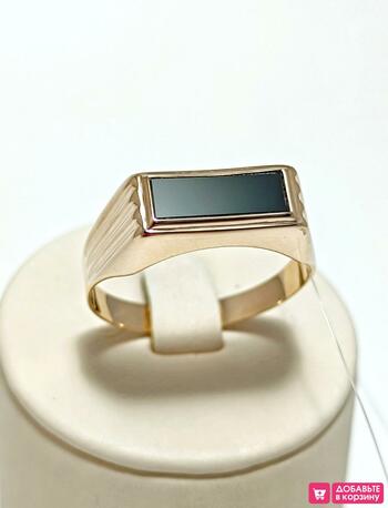Золотое кольцо мужская печатка, вставка фианит