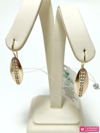 Золотые серьги, вставка фианит