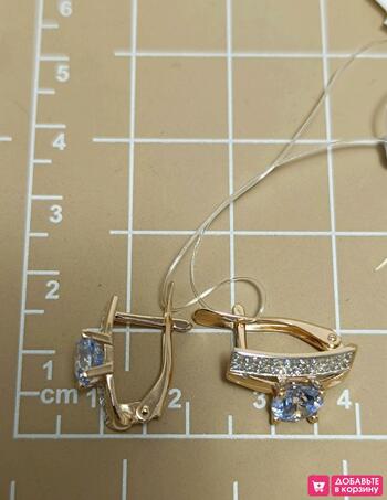 Золотые серьги женские, вставка фианит