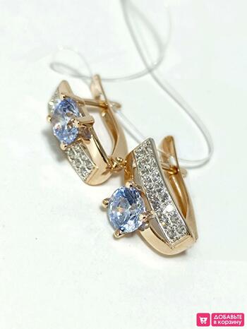 Золотые серьги женские, вставка фианит