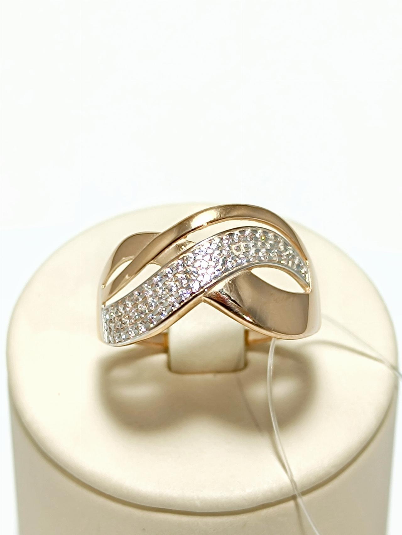 Золотое кольцо широкое женское, вставка фианит