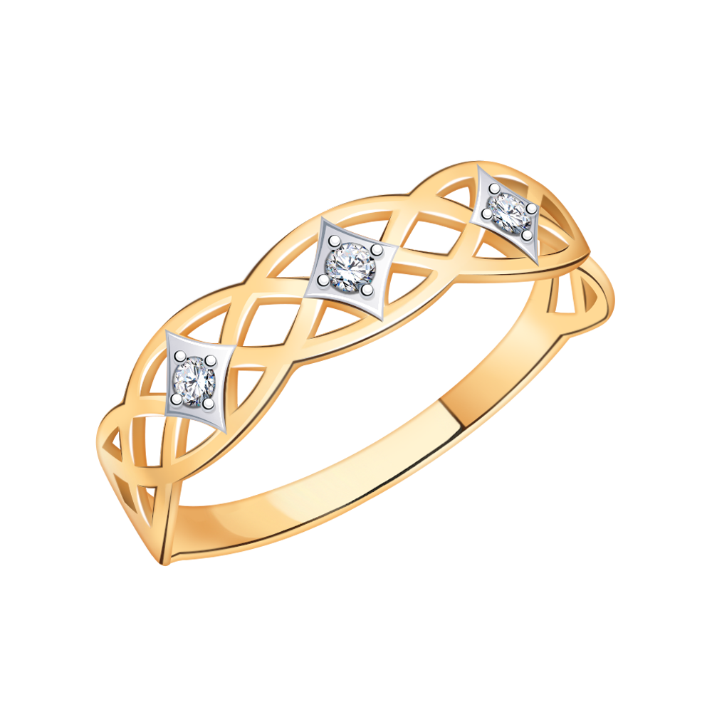 Золотое кольцо женское, вставка фианит